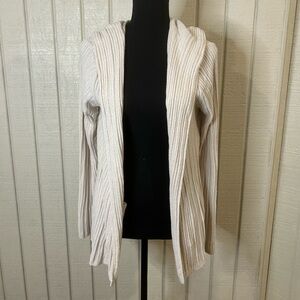 Barefoot Dreams Cozy Chic Ultra Lite Namaste Hooded Rib Cardigan, size medium.